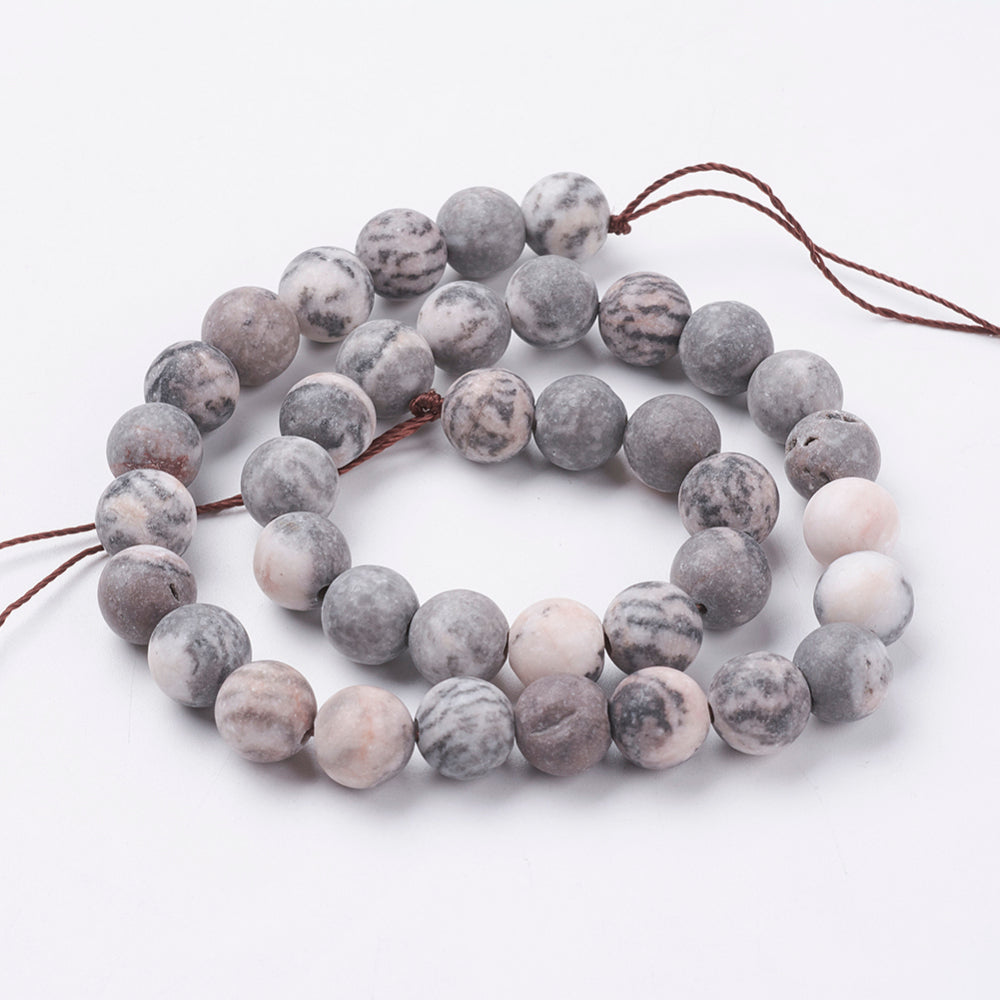 Natural Pink Zebra Jasper Beads Strands, Frosted, Round, 10mm