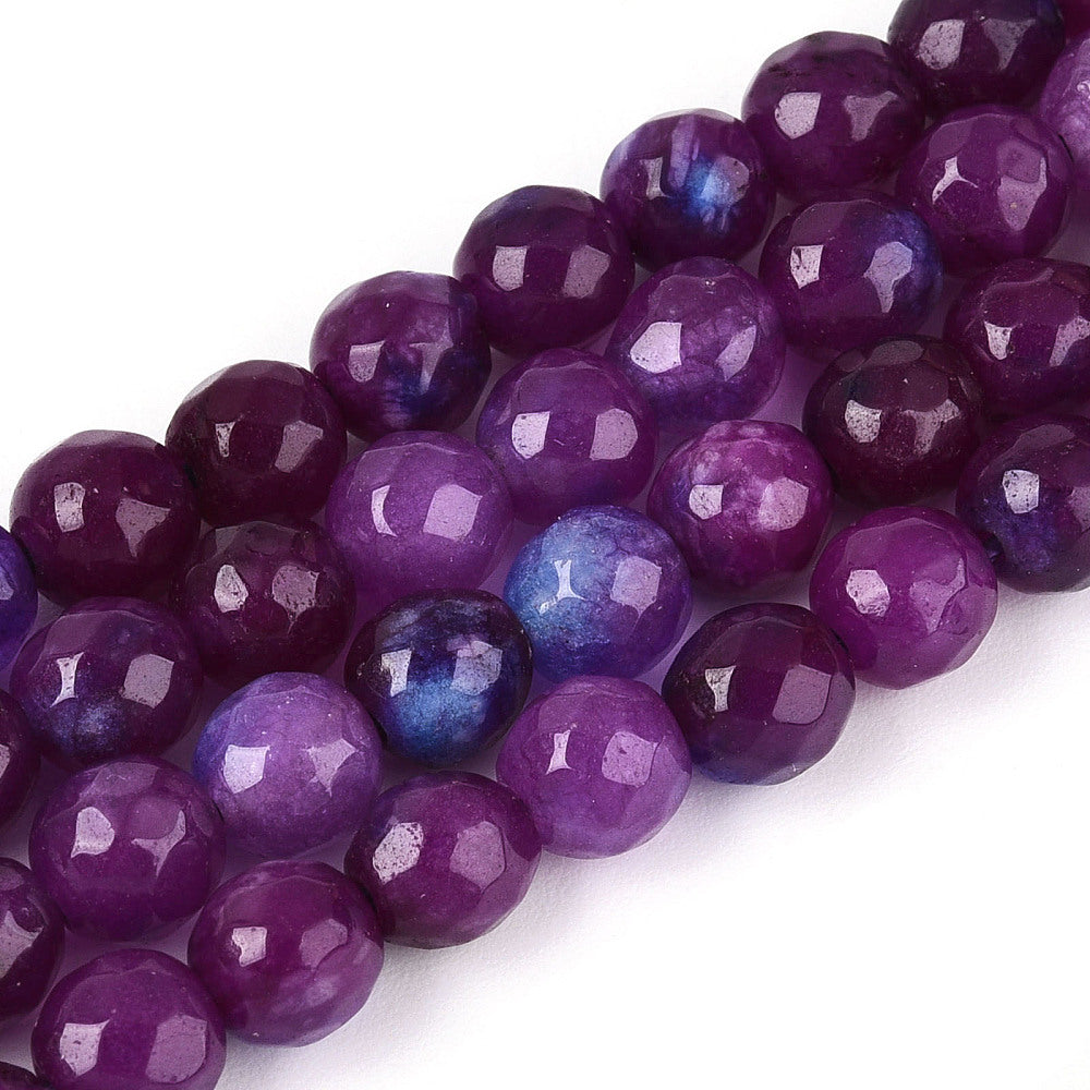 Dyed Natural White Jade Beads Strands, Round, Faceted, 6mm - approx 65pcs