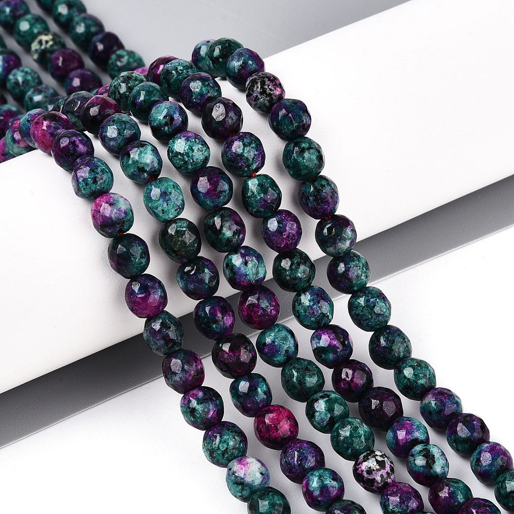Dyed Natural White Jade Beads Strands, Round, Faceted, 6mm - approx 65pcs