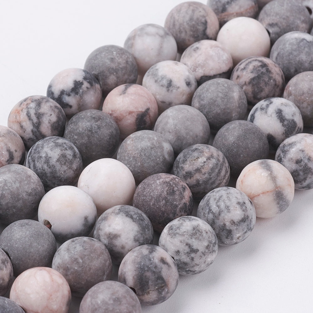 Natural Pink Zebra Jasper Beads Strands, Frosted, Round, 10mm