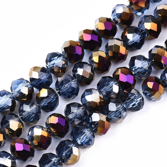 Electroplate Transparent Glass Beads Strands, Half Purple Plated, Faceted Rondelle, 6x5mm, approx 80~85pcs per strand