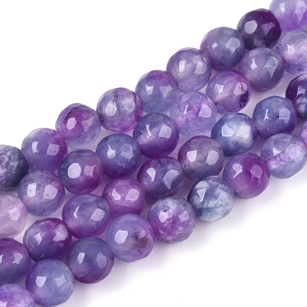 Dyed Natural White Jade Beads Strands, Round, Faceted, 6mm - approx 65pcs