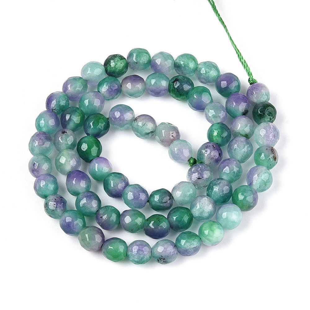 Dyed Natural White Jade Beads Strands, Round, Faceted, 6mm - approx 65pcs