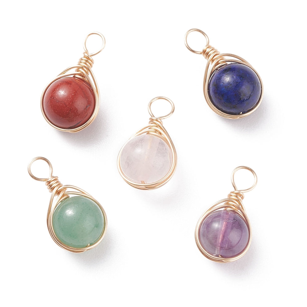 Natural Gemstone Pendants, with Real 18K Gold Plated Copper Wire Wrapped