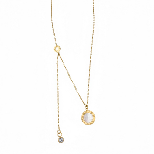 Collier Lariat Nacre Chiffres Romains.