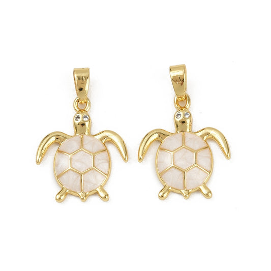 Sea Turtle 🐢 Charms with Micro Pave Cubic Zirconia, Enamel & Real 18K Gold Plated