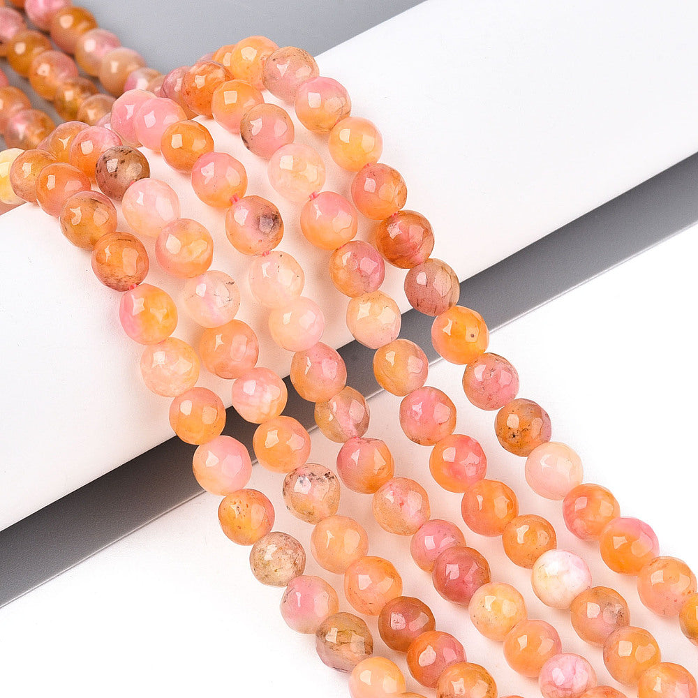 Dyed Natural White Jade Beads Strands, Round, Faceted, 6mm - approx 65pcs