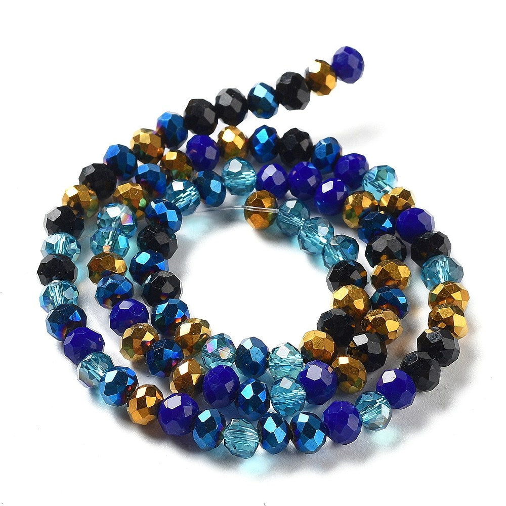 Glass Beads Strands, Faceted, Rondelle, Dark Blue Mix, 6x5mm, approx 85~88pcs per strand