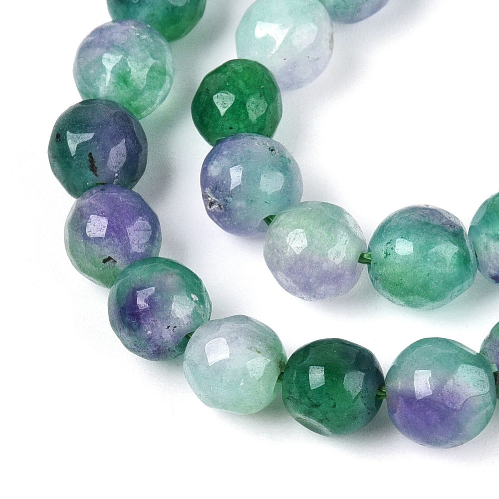 Dyed Natural White Jade Beads Strands, Round, Faceted, 6mm - approx 65pcs