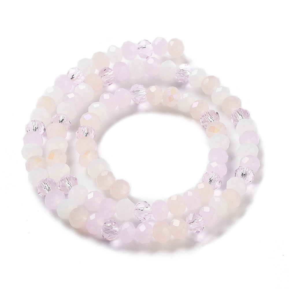 Glass Beads Strands, Faceted, Rondelle, Pink Mix, 6x5mm, approx 85~88pcs per strand