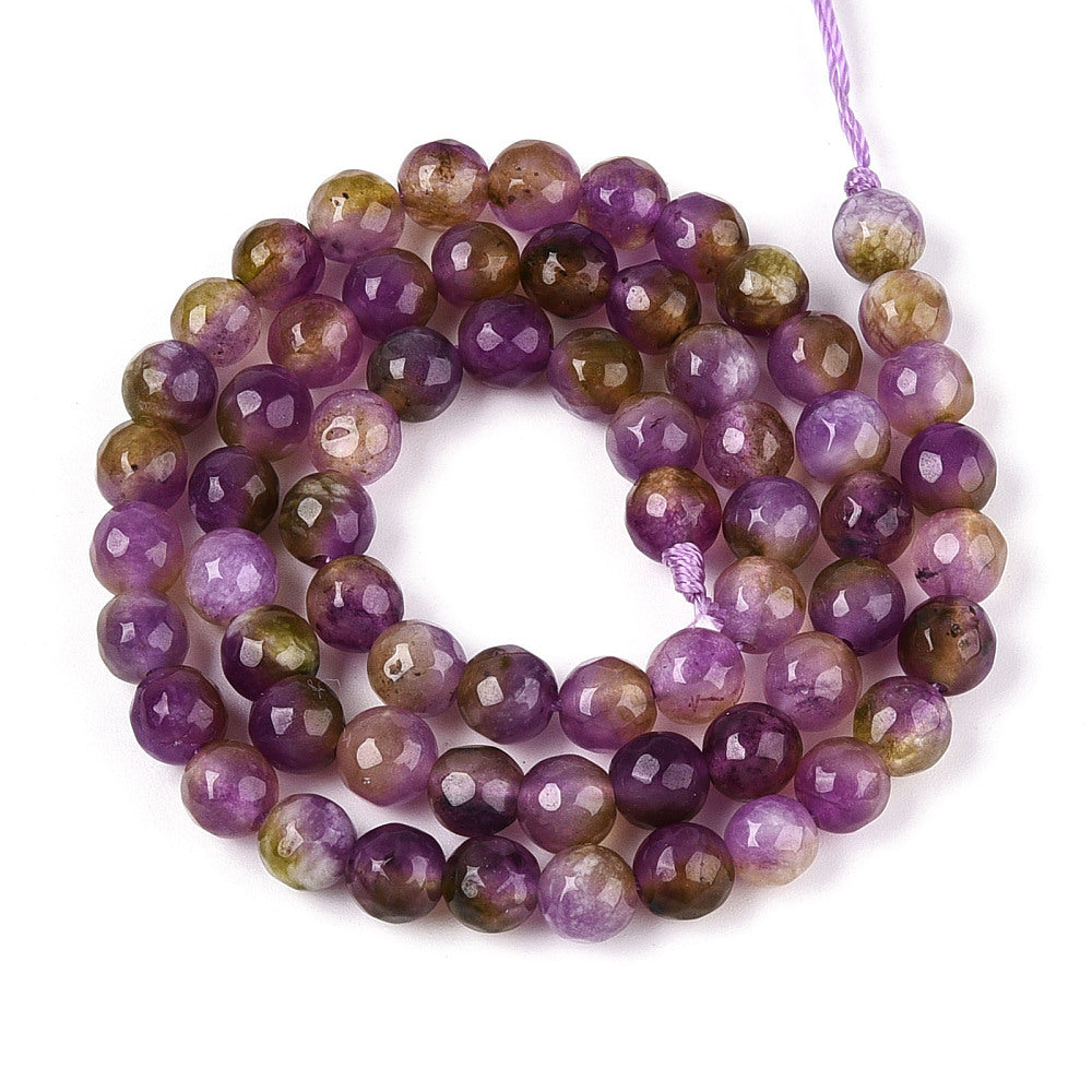 Dyed Natural White Jade Beads Strands, Round, Faceted, 6mm - approx 65pcs