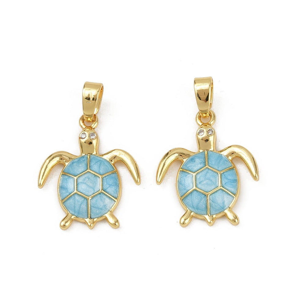 Sea Turtle 🐢 Charms with Micro Pave Cubic Zirconia, Enamel & Real 18K Gold Plated