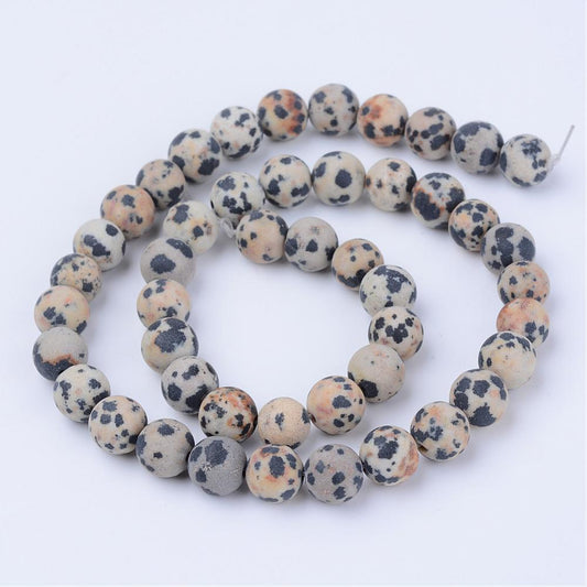 Natural Dalmatian Jasper Beads Strands, Frosted, Round, 6~6.5mm