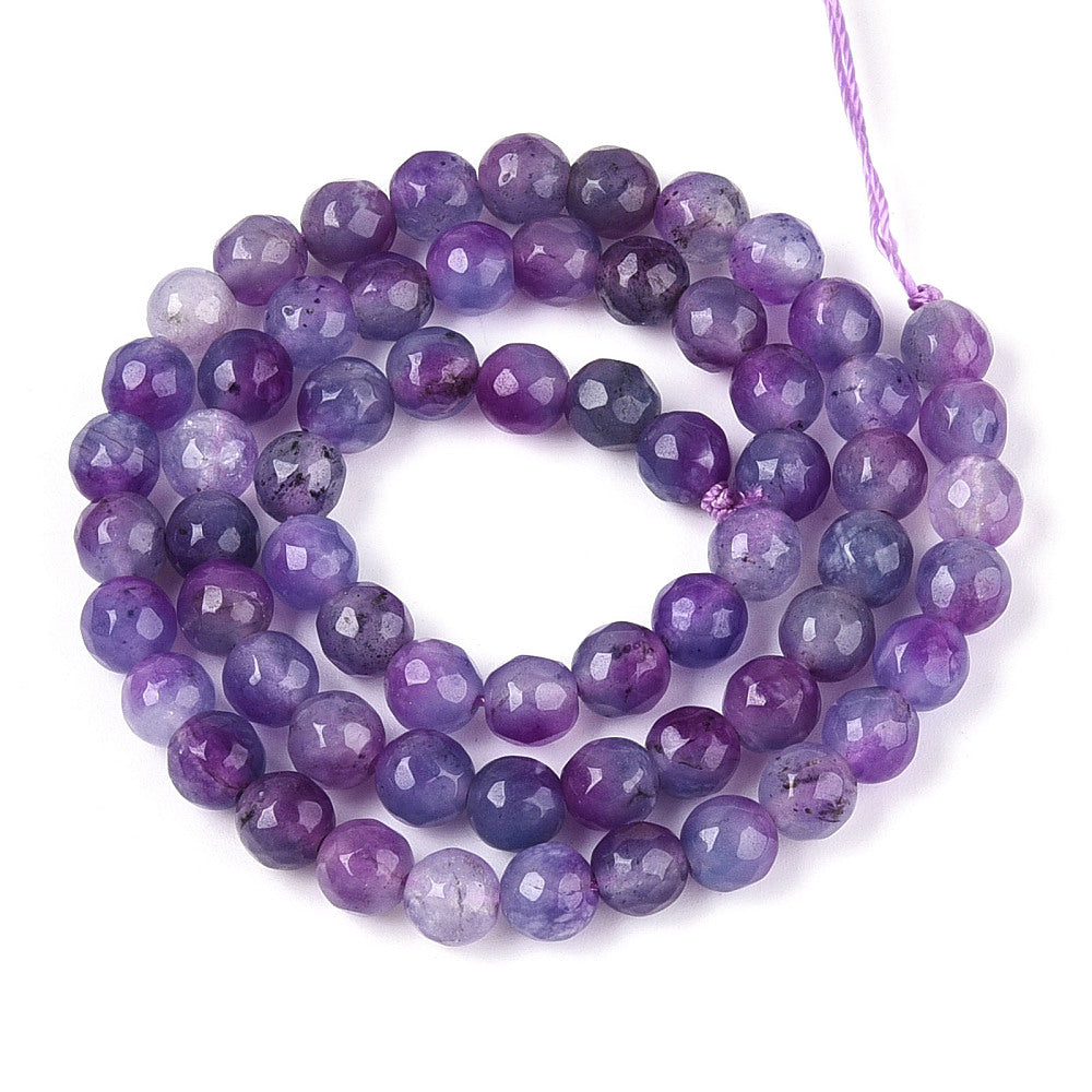 Dyed Natural White Jade Beads Strands, Round, Faceted, 6mm - approx 65pcs