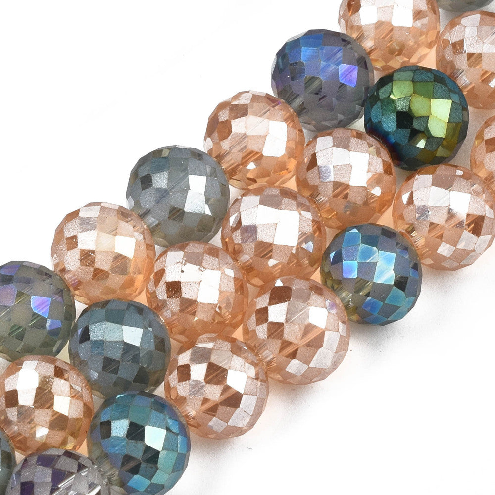 Electroplate Transparent Glass Beads Strands - Luster Plated - Faceted - Round - 8x7.5mm - approx 55-60pcs per strand