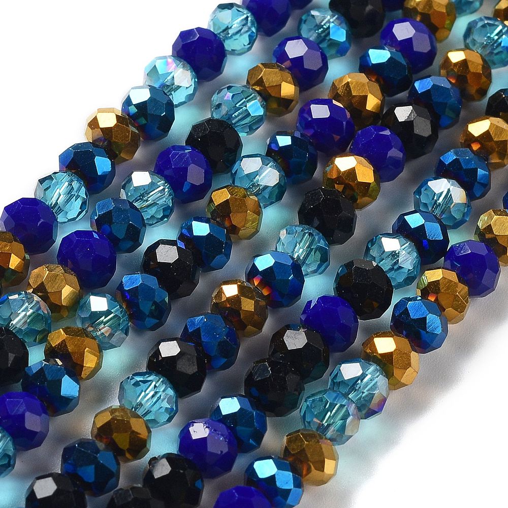 Glass Beads Strands, Faceted, Rondelle, Dark Blue Mix, 6x5mm, approx 85~88pcs per strand