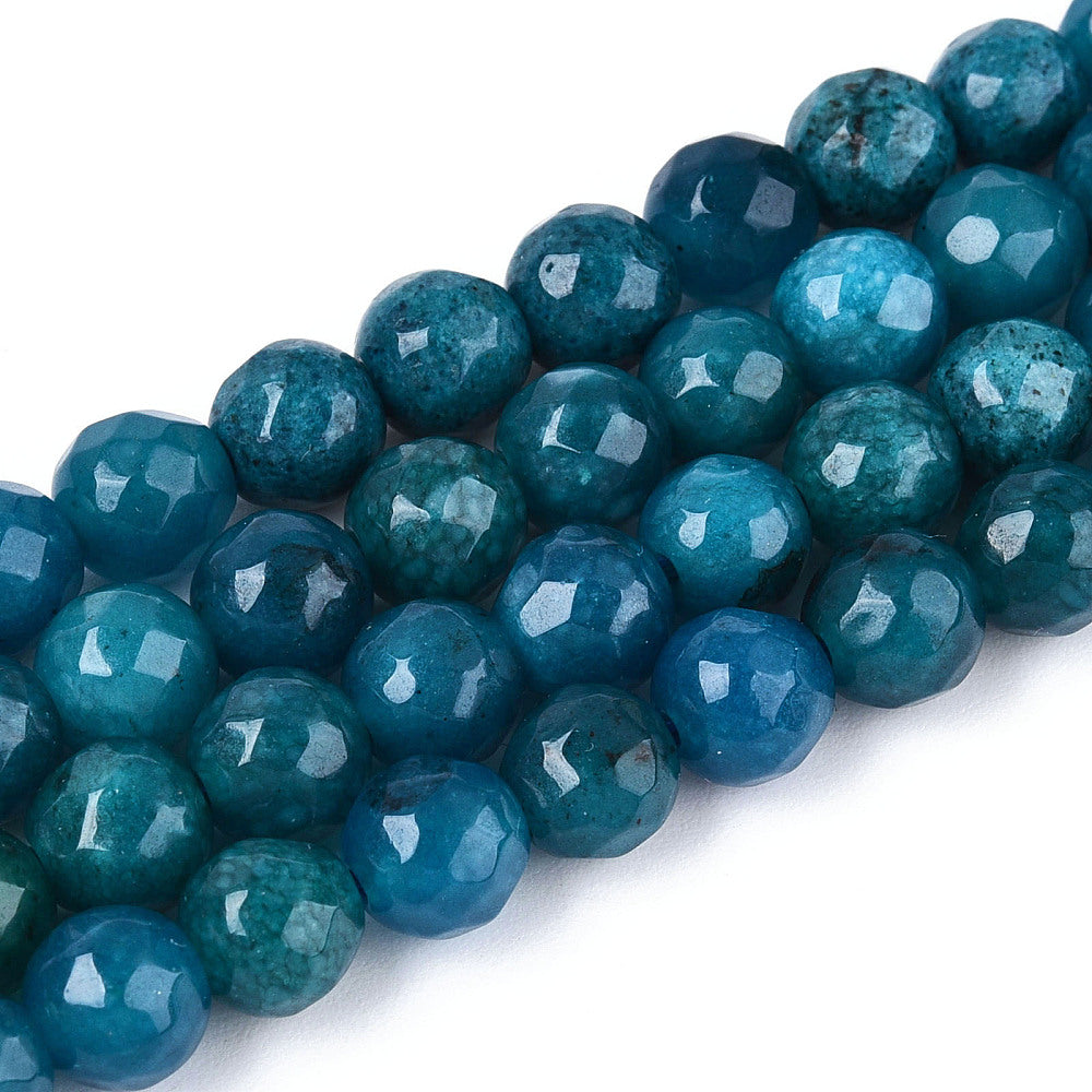 Dyed Natural White Jade Beads Strands, Round, Faceted, 6mm - approx 65pcs