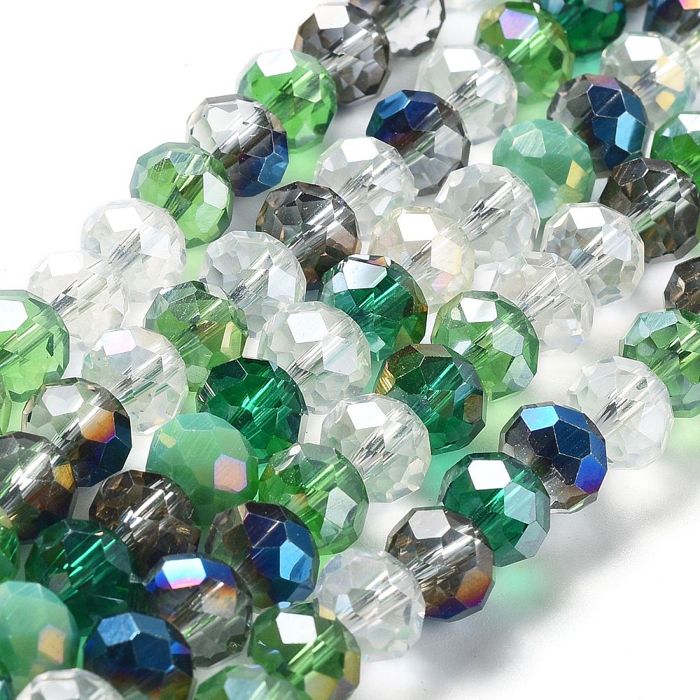 Fils de perles de verre, à facettes, forme rondelle, 8x6mm, environ 68 perles par fil