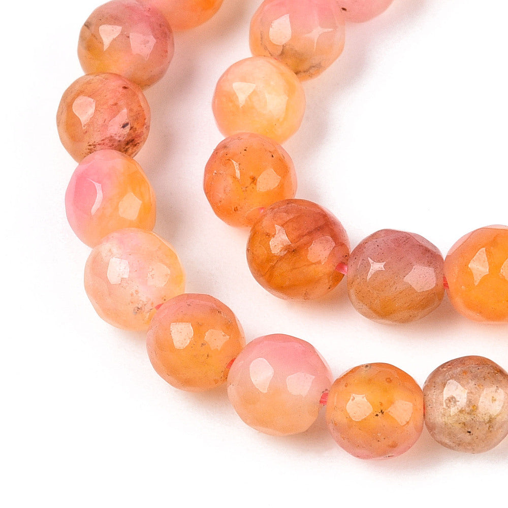 Dyed Natural White Jade Beads Strands, Round, Faceted, 6mm - approx 65pcs