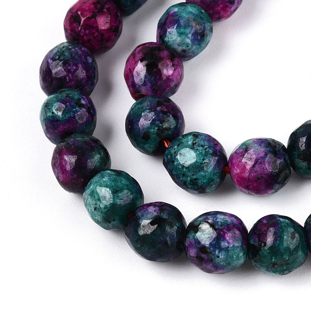 Dyed Natural White Jade Beads Strands, Round, Faceted, 6mm - approx 65pcs