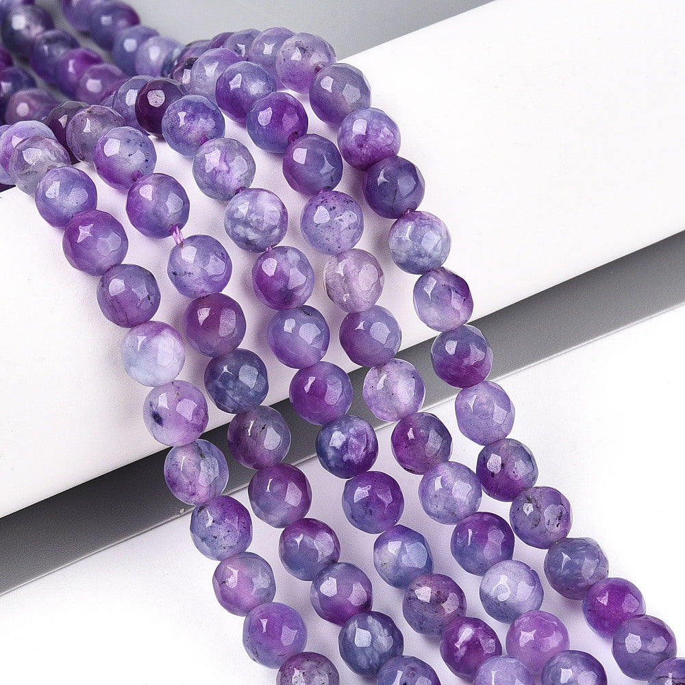 Dyed Natural White Jade Beads Strands, Round, Faceted, 6mm - approx 65pcs
