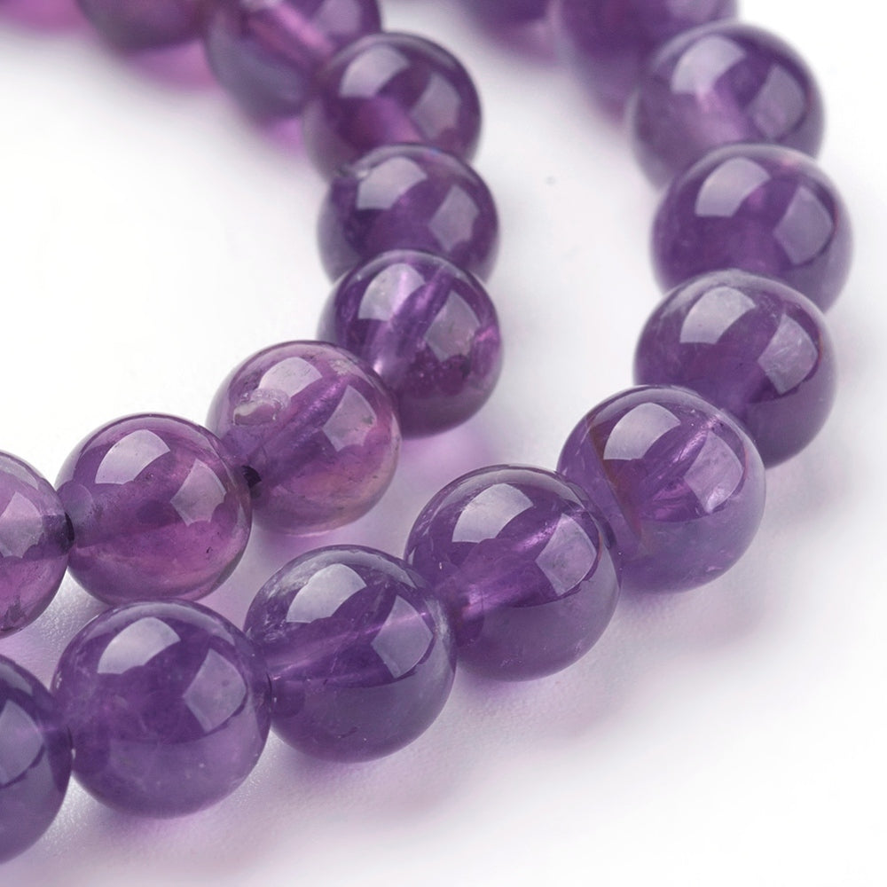Natural Amethyst Bead Strands - Round - 6mm, approx 32pcs per strand / 7.6 inch