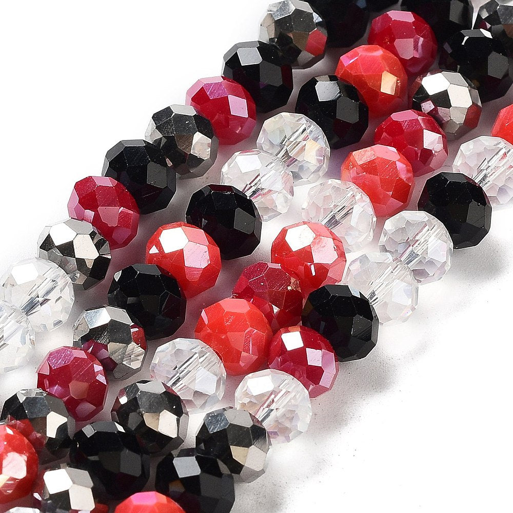 Fils de perles de verre, à facettes, forme rondelle, 8x6mm, environ 68 perles par fil