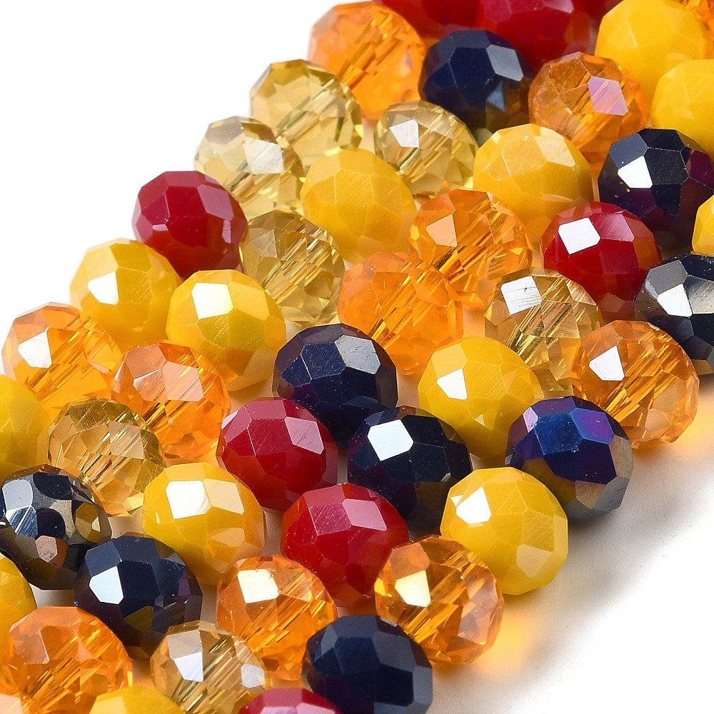 Fils de perles de verre, à facettes, forme rondelle, 8x6mm, environ 68 perles par fil