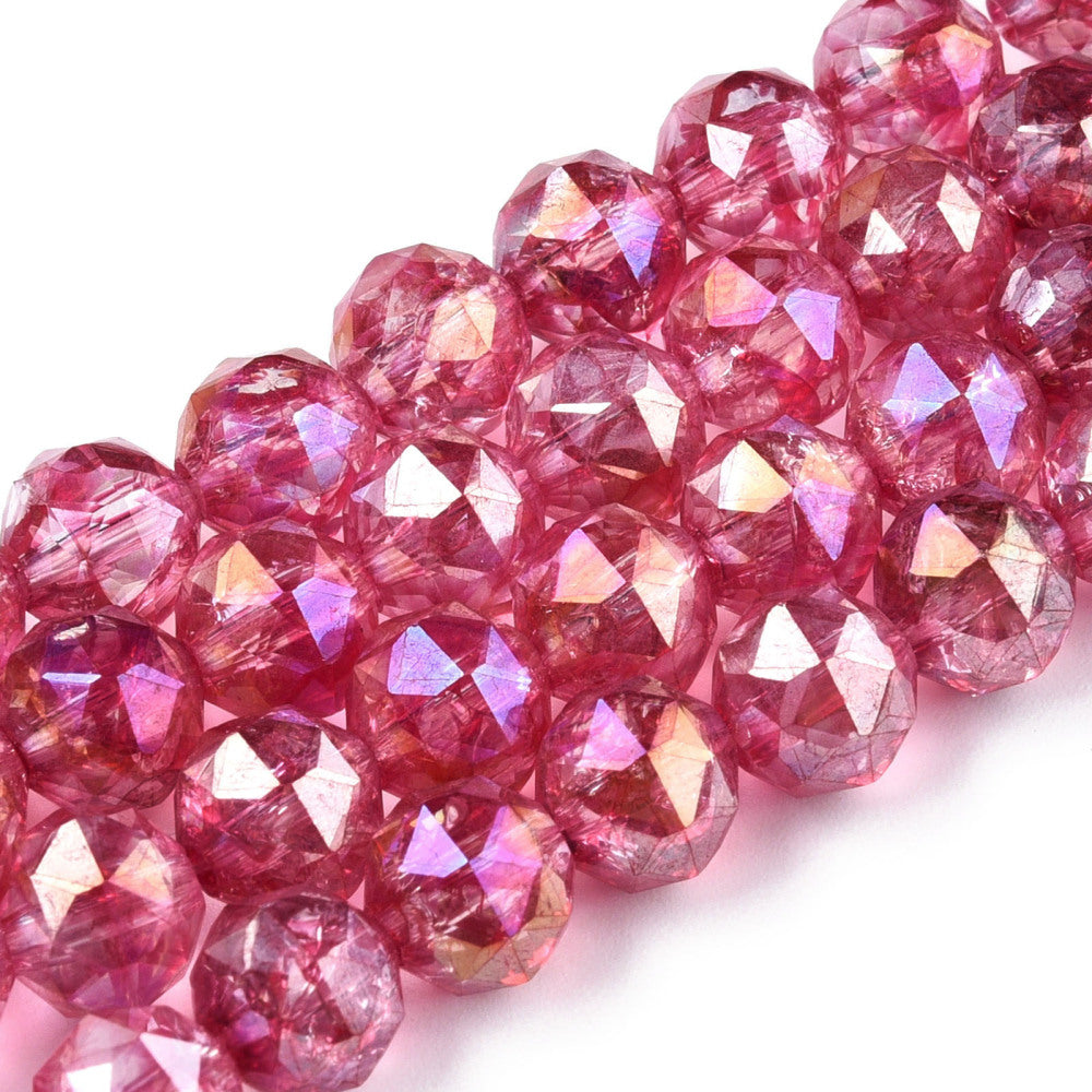 Transparent Electroplate Glass Beads Strands - AB Color Plated - Faceted - Round - 8x7.5mm