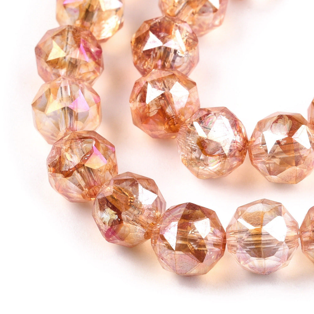 Transparent Electroplate Glass Beads Strands - AB Color Plated - Faceted - Round - 8x7.5mm