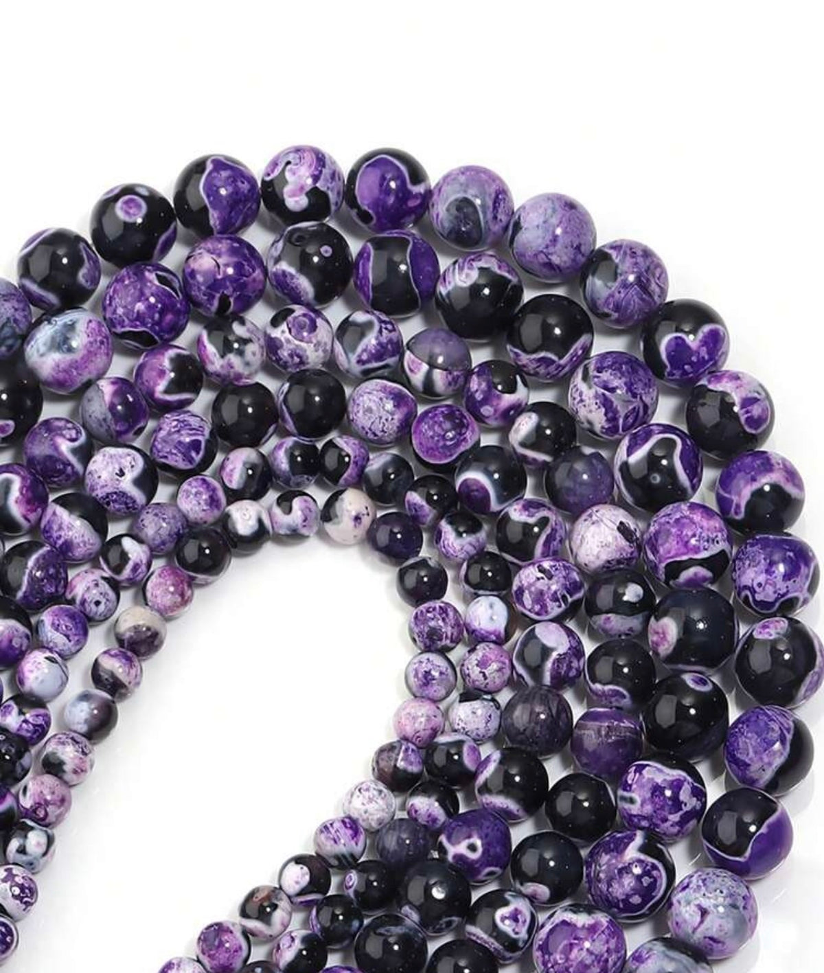 Strands de pierre naturelle Agate de feu givrée pourpre craquelée