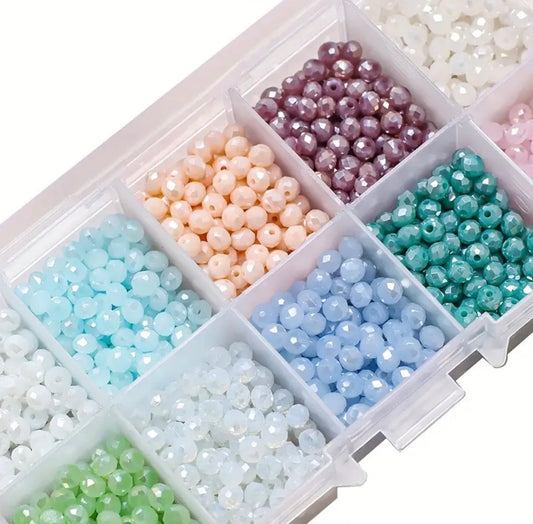 4mm faceted glass beads - approx 600pcs - 10 colours