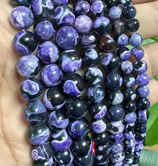 Natural Stone Purple Frost Cracked Fire Agate strands