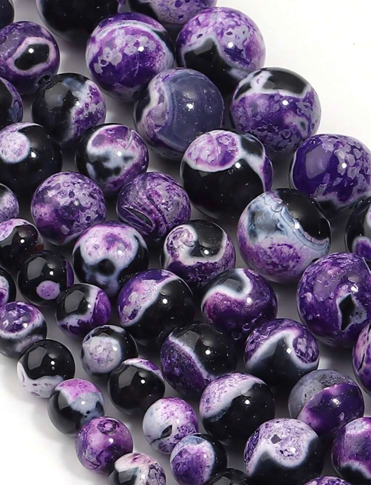 Strands de pierre naturelle Agate de feu givrée pourpre craquelée