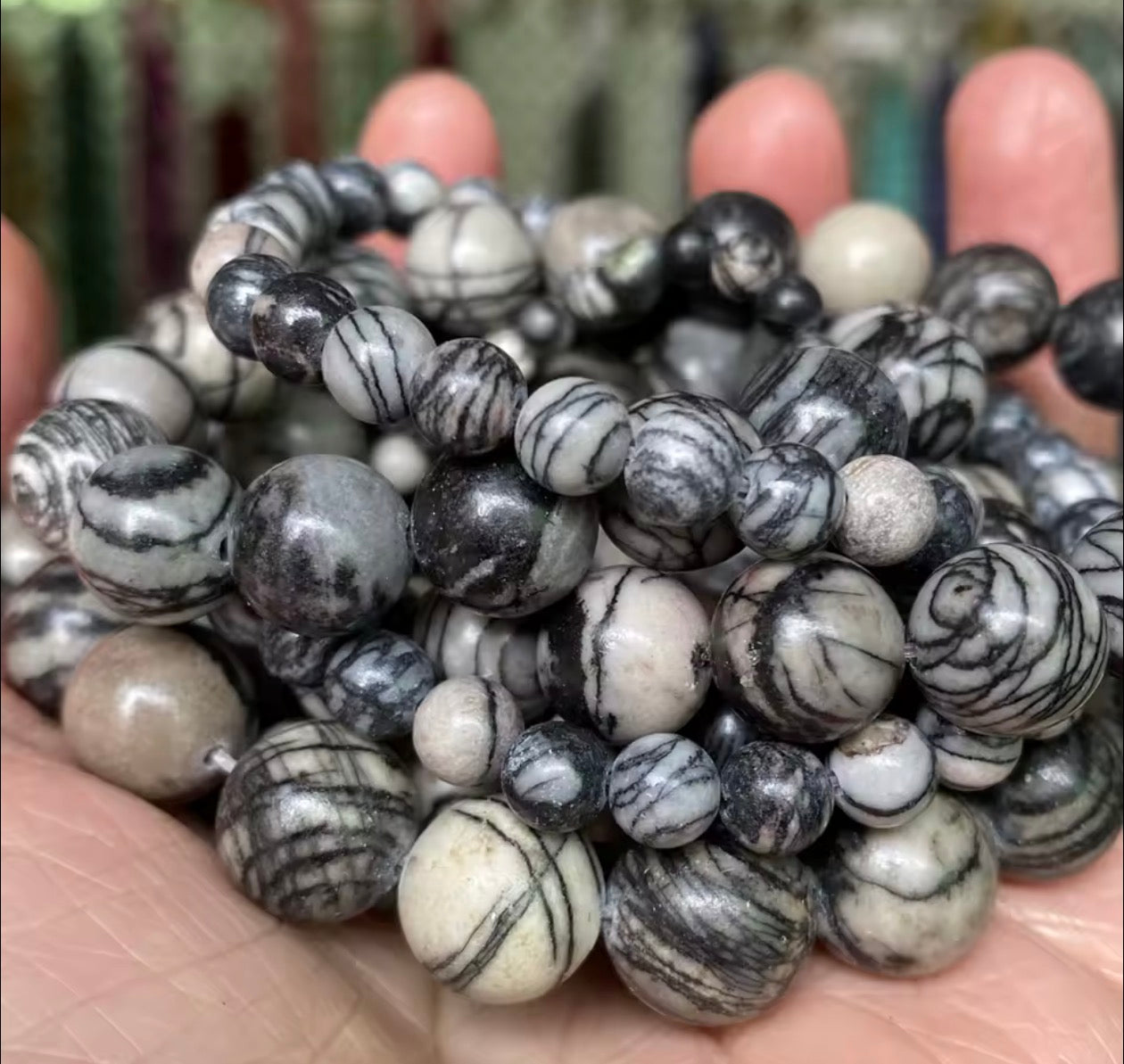 Black web jasper strands