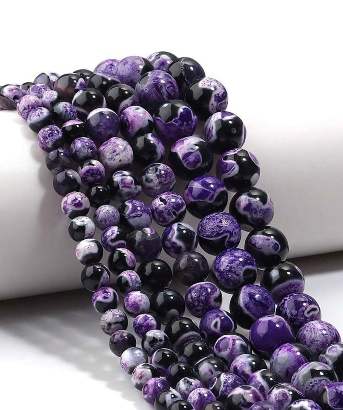 Strands de pierre naturelle Agate de feu givrée pourpre craquelée