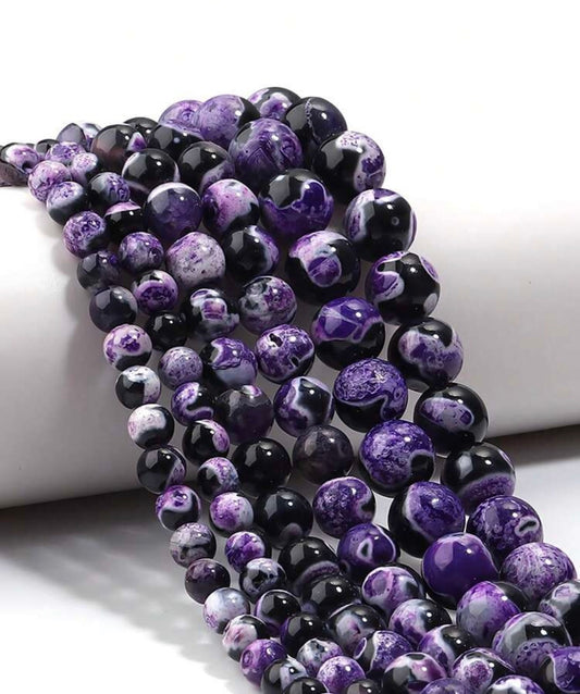 Strands de pierre naturelle Agate de feu givrée pourpre craquelée
