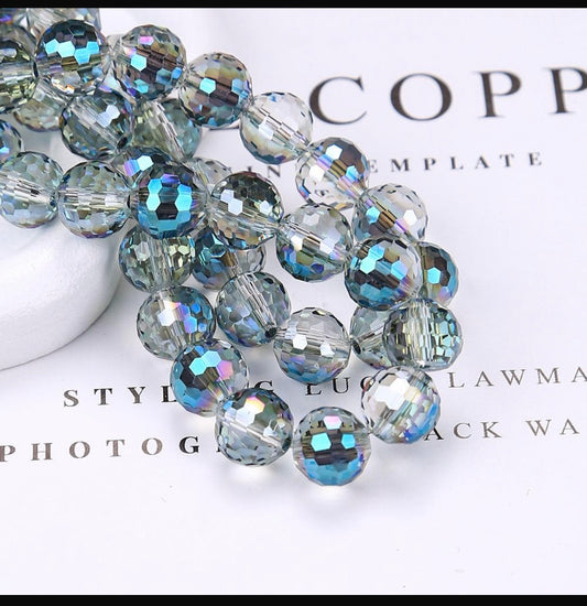 10mm Electroplated Faceted Glass Bead strands