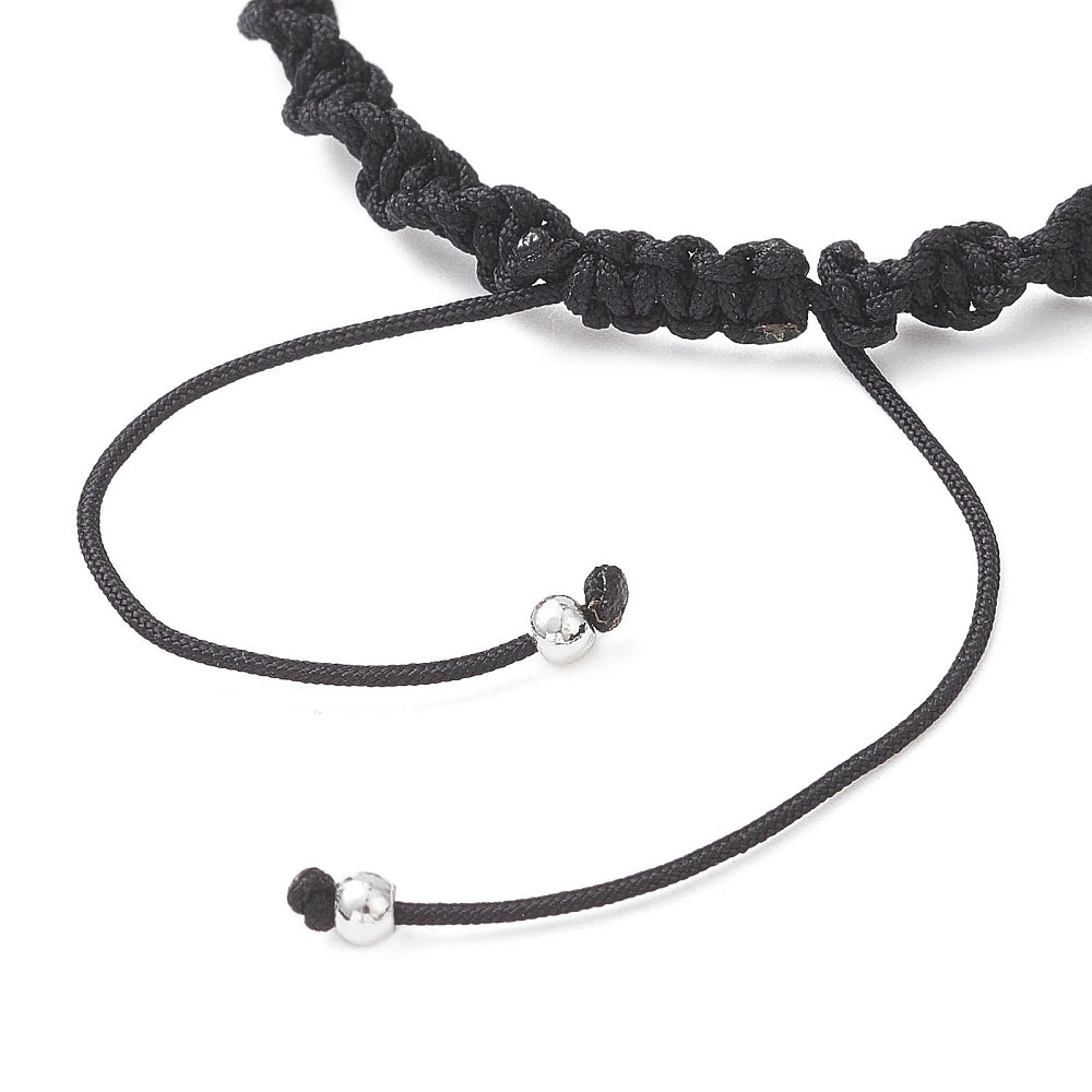 Natural White Moonstone, Lava Rock, Obsidian & Larvikite - Braided Bead Bracelet - Adjustable - 6.5mm beads