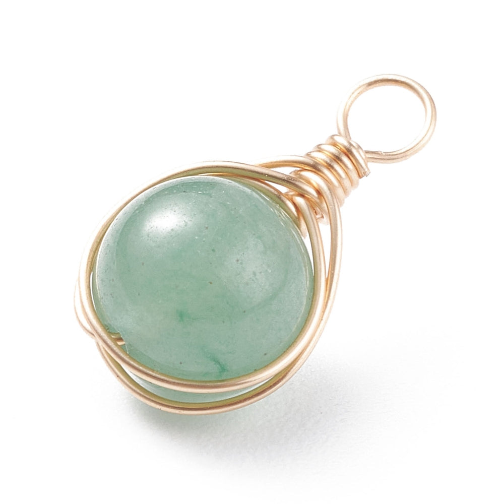 Natural Gemstone Pendants, with Real 18K Gold Plated Copper Wire Wrapped