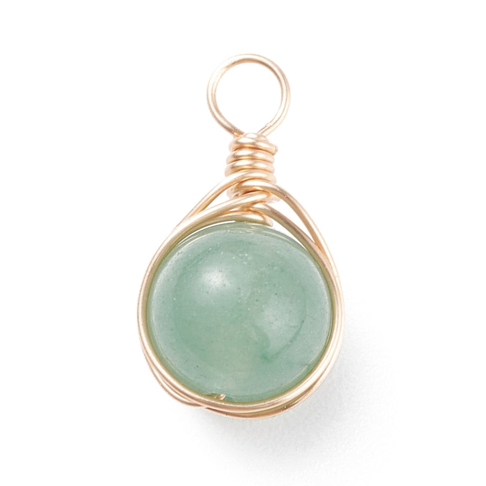 Natural Gemstone Pendants, with Real 18K Gold Plated Copper Wire Wrapped