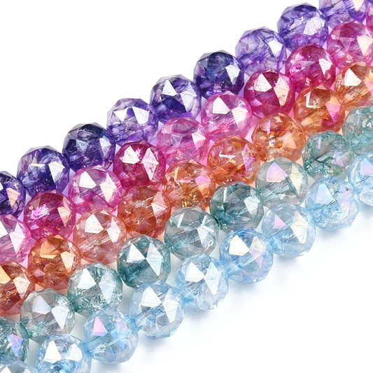 Transparent Electroplate Glass Beads Strands - AB Color Plated - Faceted - Round - 8x7.5mm