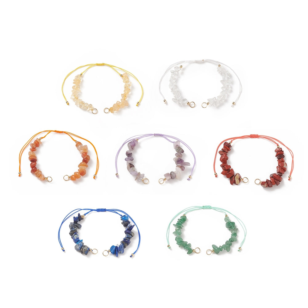 Natural Tumbled Gemstone Chip Beaded - Bracelet Making Adjustable Nylon Thread Braided Bead Link - 13-31cm