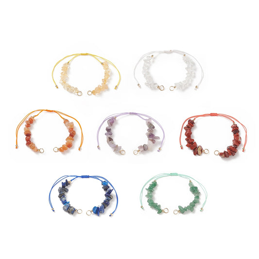 Natural Tumbled Gemstone Chip Beaded - Bracelet Making Adjustable Nylon Thread Braided Bead Link - 13-31cm