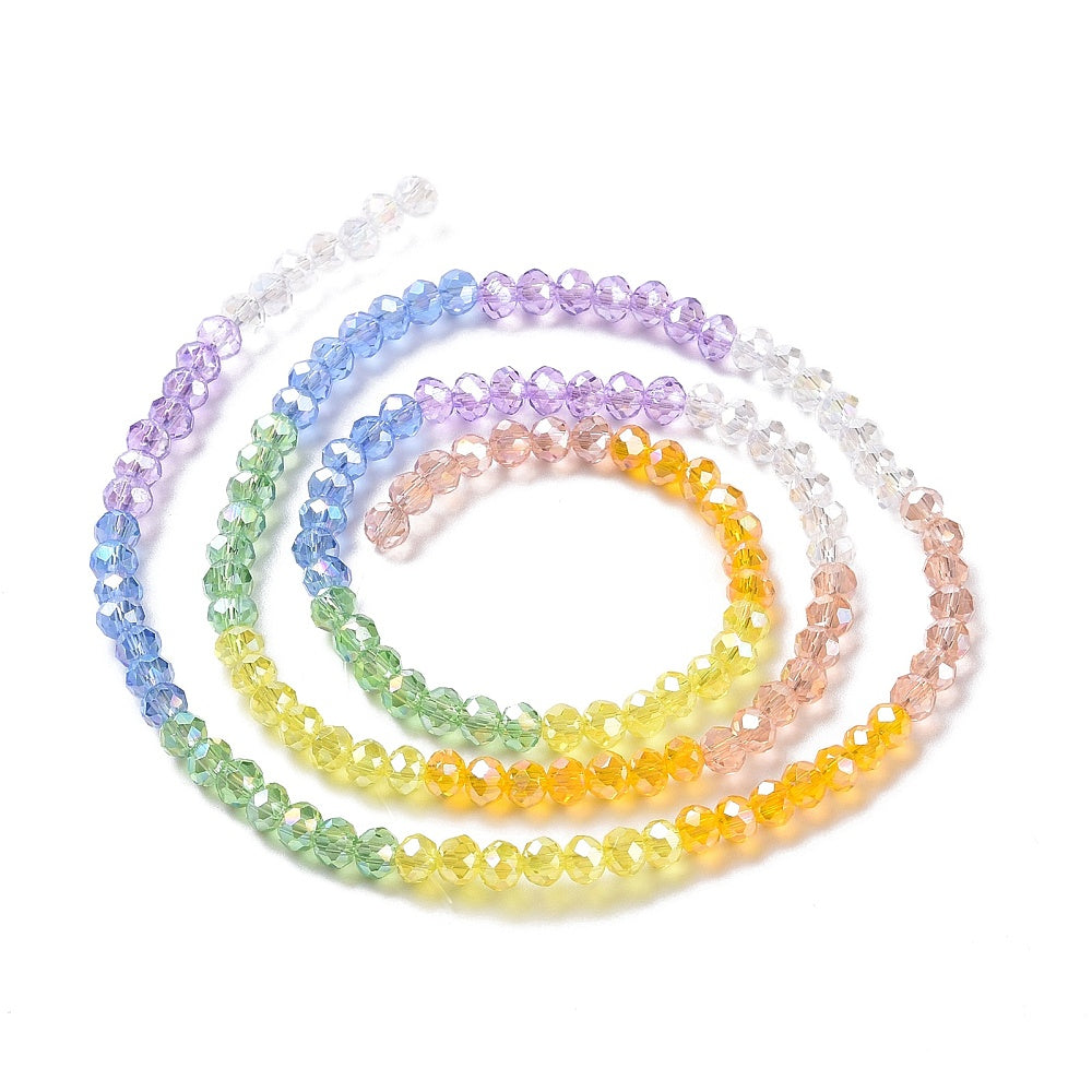 Transparent Electroplate Glass Beads Strands, AB Color Plated, Faceted, 4mm
