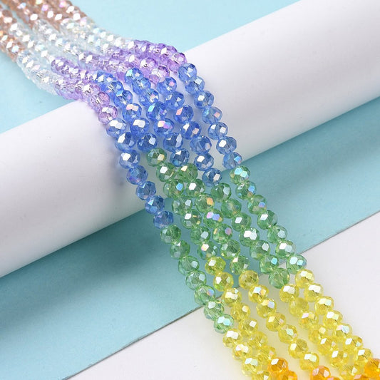 Transparent Electroplate Glass Beads Strands, AB Color Plated, Faceted, 4mm