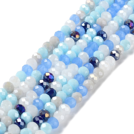 Glass Beads Strands, Faceted, Rondelle, Blue Mix, 6x5mm, approx 85~88pcs per strand