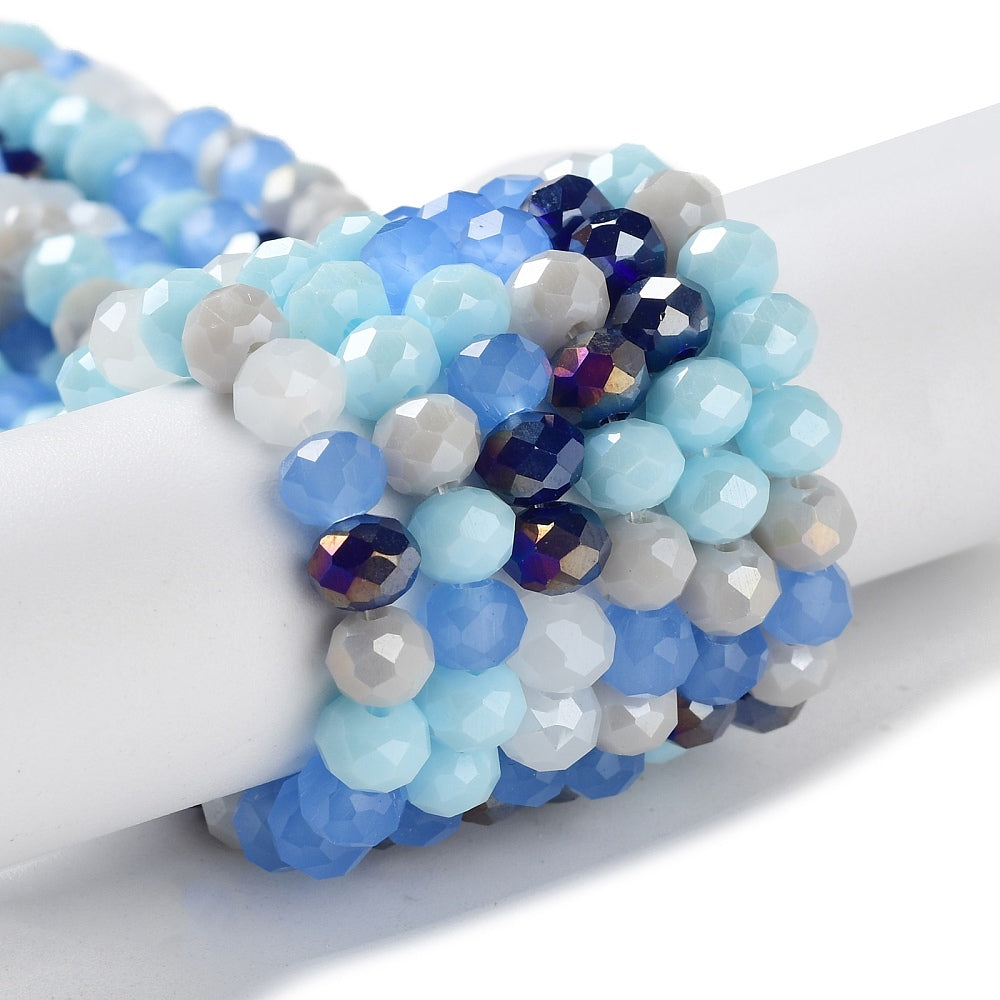 Glass Beads Strands, Faceted, Rondelle, Blue Mix, 6x5mm, approx 85~88pcs per strand