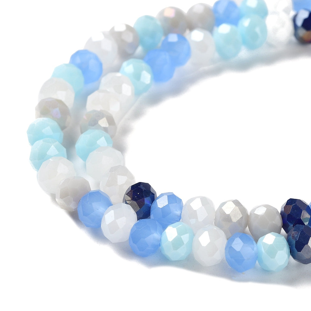 Glass Beads Strands, Faceted, Rondelle, Blue Mix, 6x5mm, approx 85~88pcs per strand