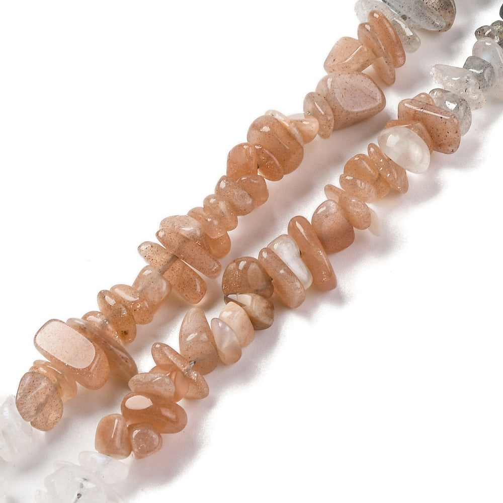 Natural Orange Moonstone & Labradorite & Rainbow Moonstone Crystal Chip Bead Strand